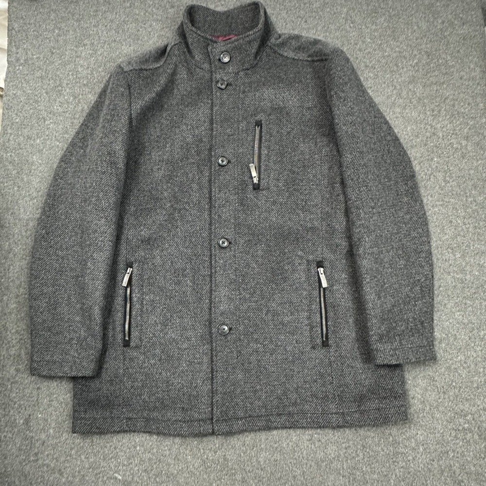 Johnston & Murphy Mens XL Gray Wool Blend Car Coat Quilted Lined Zip Pockets
